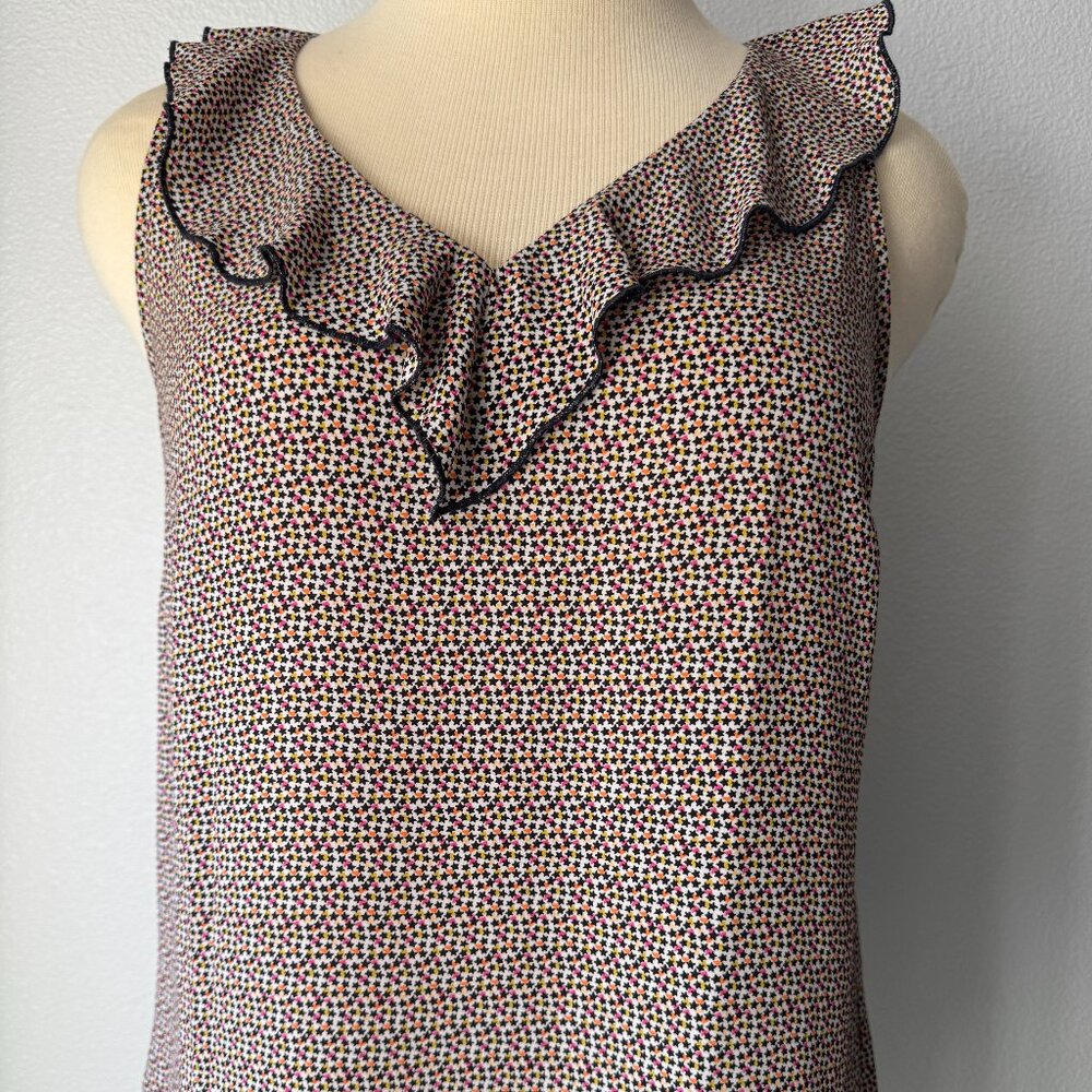 CAbi Stellar Top #3983 V-Neck Celestial Ruffle Tank-XL
